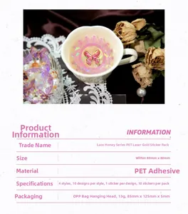 Detailed specs of PET butterfly lace stickers with gold foil for DIY journaling