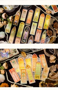 Close-up of Baroque cathedral style stained glass window stickers for DIY scrapbooking