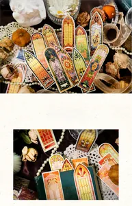 Detailed view of Baroque Church style stained glass bookmarks with vintage gold foil accents