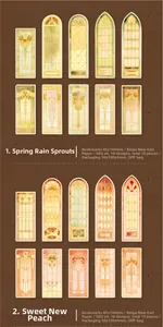 Detailed set of Gothic baroque church stained glass bookmarks with gold stamping