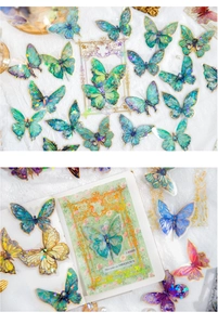Detailed view of butterfly PET stickers with gold foiling for DIY journals and crafts