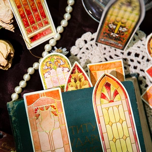 Vintage baroque stained glass bookmarks set with gold foiling for DIY journals