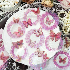 DIY decorative butterfly lace stickers with gold stamping and iridescent purple details