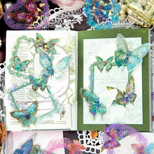 Iridescent lace butterfly stickers with gold foil details for DIY journaling