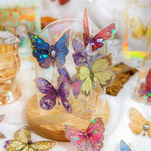 21Pcs Retro PET Butterfly Sticker Pack Golden Dawn Bronzing DIY Handbook Material Decorative Laser Stickers For Scrapbooking
