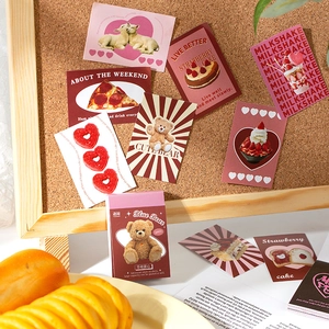Vintage food and bear stickers in a brown gift box for journal decoration set of 50