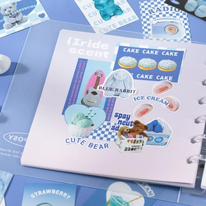 Pastel cartoon stickers featuring blue rabbit and cute bear for journal decoration