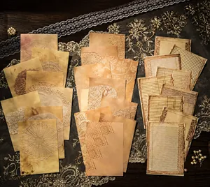 Makroansicht von Vintage-Scrapbooking-Papier mit Spitzenmustern und Retro-Gittertexturen