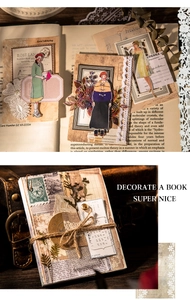 Nahaufnahme von Vintage-Spitzenpapier und Briefmarken für die Journal-Dekoration