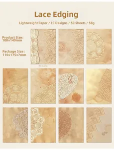 Detaillierte Übersicht über Vintage-Spitzenpapier für Scrapbooking inklusive Packungsmaßen