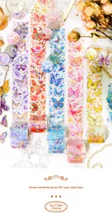 Détails macro du ruban PET papillon avec dorure laser pour la décoration de journaux DIY