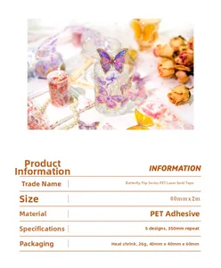Ruban PET détaillé papillon avec finition or laser pour décoration de scrapbooking DIY