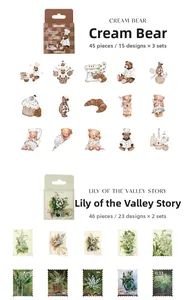 Détails des planches de stickers vintage Cream Bear et Lily of the Valley pour scrapbooking