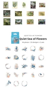 Vue détaillée des autocollants fleurs vintage Quiet Flower Sea avec motifs nautiques