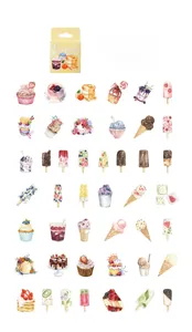 Vue détaillée de 45 autocollants aquarelles de desserts d'été pour décoration