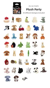 Mise à plat de 45 autocollants de bande dessinée thème fête en peluche avec animaux mignons