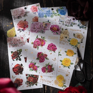 Vintage The Wild Rose Garden Serie Pegatinas PET Doradas Tema Flores Scrapbooking Decorativas Plantas Pegatinas Para DIY Artes Manualidades Journaling