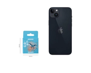 Boîte de cartes mémo bleues avec baleine montrant la taille compacte de 44 mm
