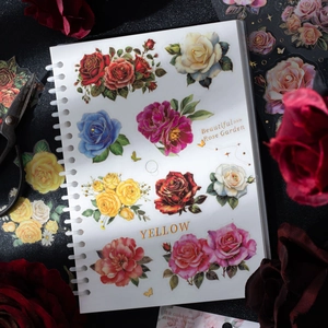 Pegatinas florales de jardín de rosas silvestres con detalles dorados en cuaderno
