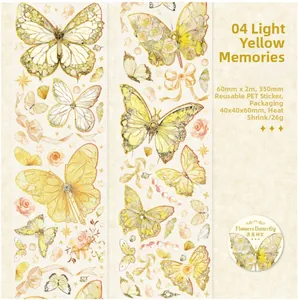 Détail du ruban PET papillon doré vintage, largeur 60 mm avec cycle de motif 350 mm