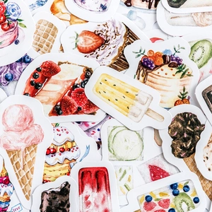 Autocollants aquarelles de fleurs et desserts glacés pour décoration de journaux créatifs