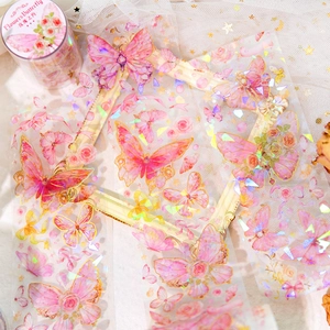 Ruban PET Papillon Or Laser Autocollants Décoratifs Roses Florales Vintage pour Journaling Matériel de Scrapbooking DIY