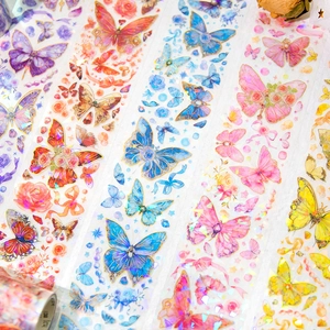 Ruban PET papillon doré laser pour scrapbooking avec motifs floraux et reflets brillants