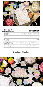 Detailed PET floral stickers with gold foil accents for journaling and DIY crafts