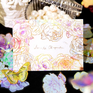 Vintage PET Floral Stickers Transparent Holographic Butterfly Flower Decor For Scrapbooking DIY Journaling Arts Crafts