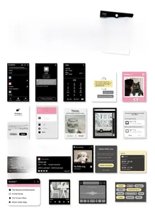 Detailed grid layout of 40 pieces smartphone UI style stickers for journaling decor