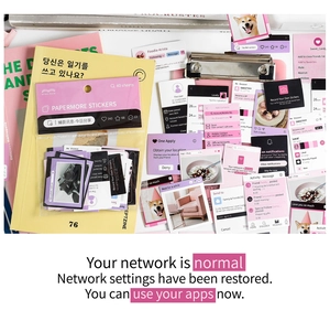 Macro view of Korean social media UI themed stickers for journal decoration and planners