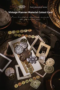Detail of vintage steampunk hollow scrapbook cards with gear and pocket watch motifs