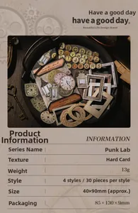 Macro view of vintage punk lab decorative cards featuring gears and old clock faces
