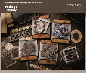 Detail of vintage punk gears and mechanical heart scrapbook paper on wood background