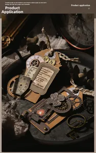 Detail of vintage steampunk paper tags with industrial gears and victorian illustrations
