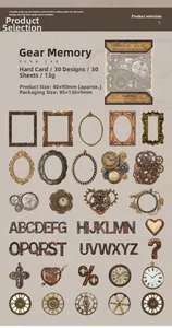 Macro view of 30 retro steampunk hollow decorative cards featuring gears and clocks