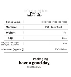 Detailed product specifications for Miss the Rose PET laser gold stickers pack of 20