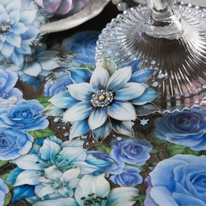 Blue and white floral PET stickers with gold foil details for DIY scrapbooking decoration