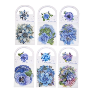 Blue and purple floral plant stickers in 6 styles for DIY scrapbooking decoration