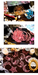 Detailed laser-cut decorative paper for scrapbooking with gold foil fairy and moon designs