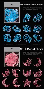 Detailed laser-cut decorative paper stickers with gold stamping in steampunk and floral themes