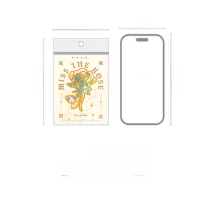 Size comparison of Rose-themed stickers pack measuring 90x140mm next to a smartphone