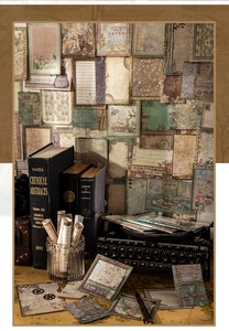 Detail showing vintage decorative paper with floral patterns and fox illustrations for journaling
