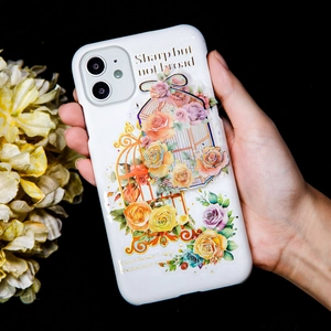 Vintage rose and butterfly embossed phone case for iPhone 11 with matte white finish