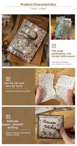 Detail of vintage Anne's Diary scrapbooking paper set with lace, metal moon and dry flowers