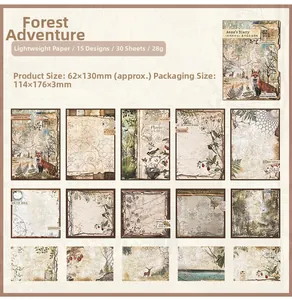 Macro display of 30pcs vintage forest animal and butterfly lightweight scrapbooking papers