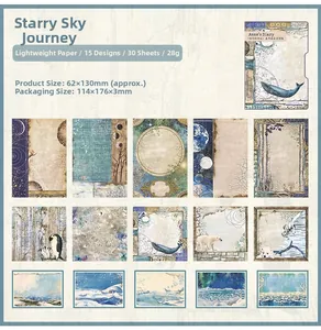 Detail showing 30 sheets of vintage celestial paper with polar bear and whale patterns