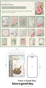 Detail view of Garden Diary vintage floral paper sheets with product size specifications
