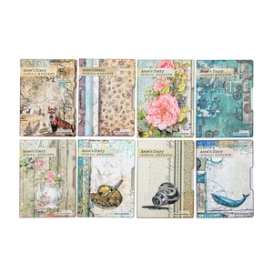 Anne's Diary vintage decorative paper set with 8 diverse botanical and animal illustrations