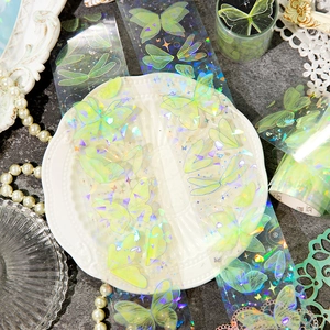 Holographic butterfly PET tape for scrapbooking with laser gold details and iris finish